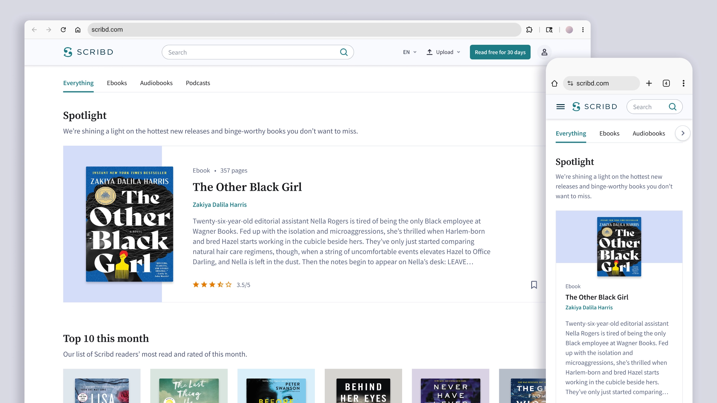 The top of a category page with the Spotlight section, on desktop and mobile