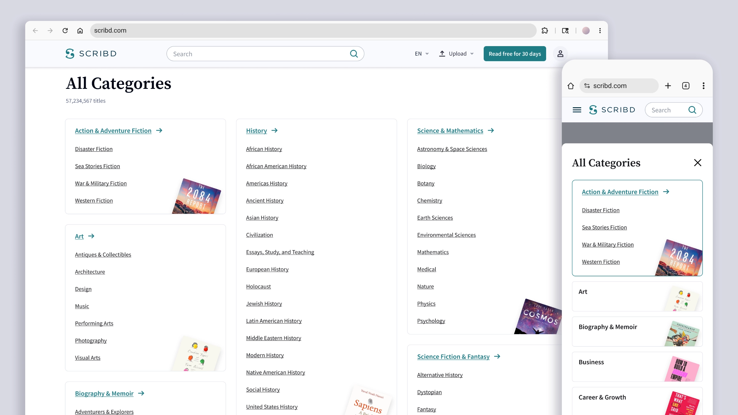 The All Categories page on desktop and mobile
